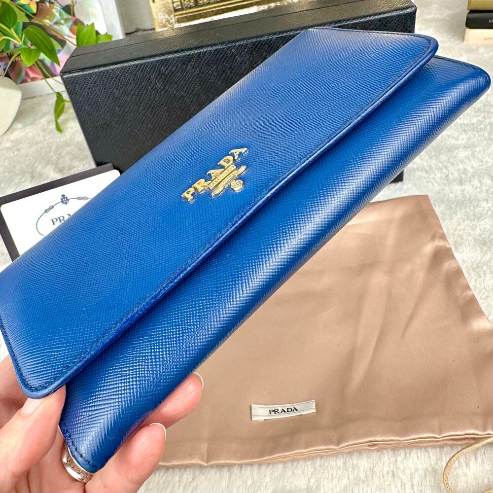 Prada Long Wallet Blue Saffiano Leather NICE Used with box Cute! - Picture 6 of 16